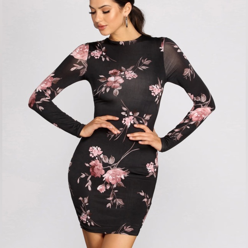 WINDSOR LONG SLEEVE FLORAL MINI DRESS